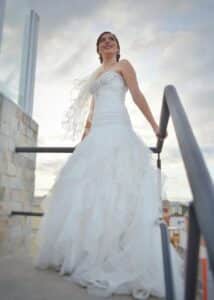 smiling bride in wedding dress