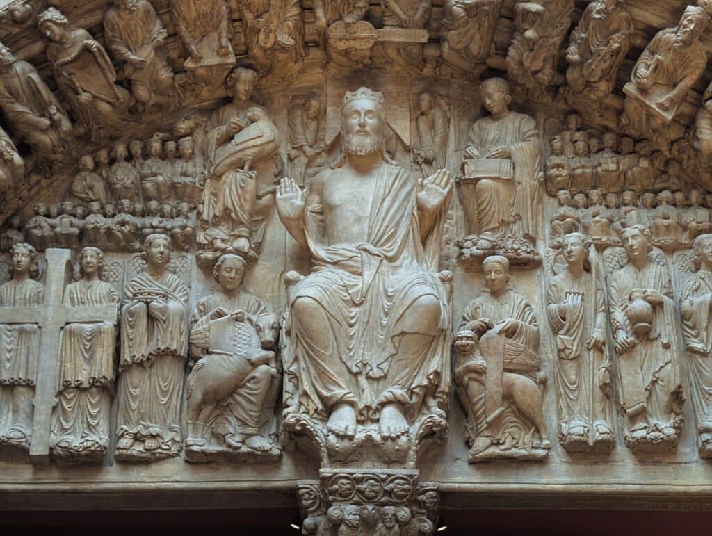 intricate stone relief of religious figures in london