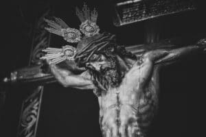 grayscale photo of a statue
